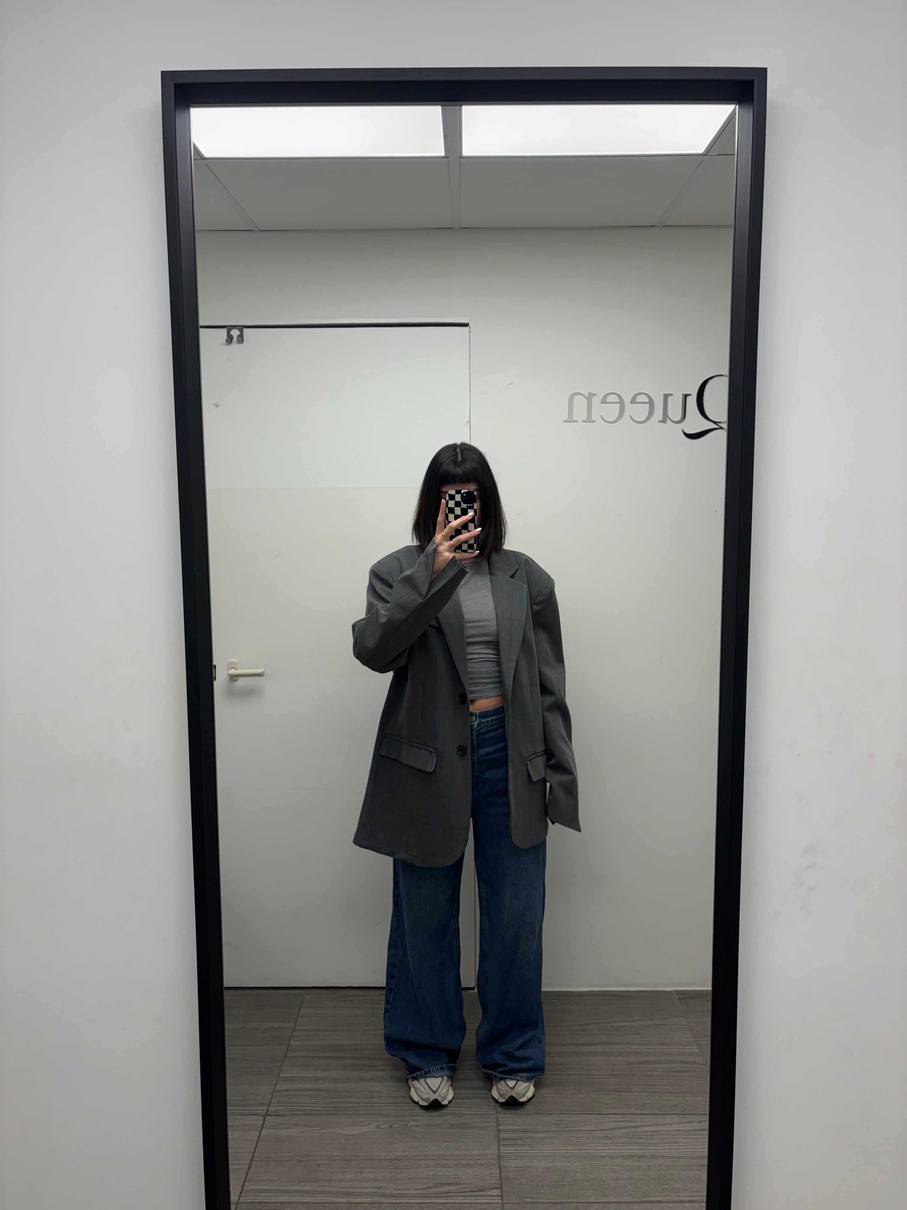 Giacca over size gessata